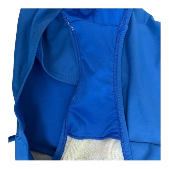 BCBGMAXAZRIA Women's Blue One Piece Swimsuit V Neck Tie Front Cutout Sz L - Picture 6 of 9